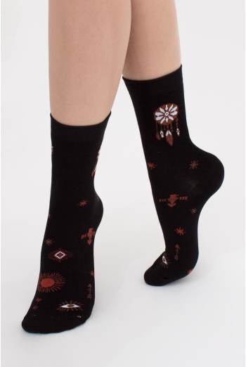 Шкарпетки бавовняні з малюнком ловця снів WS3 Boho 004 Giulia (black)