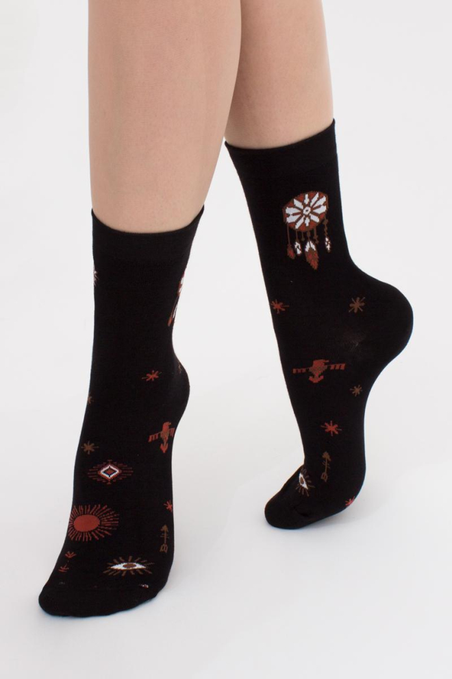 Шкарпетки бавовняні з малюнком ловця снів WS3 Boho 004 Giulia (black)