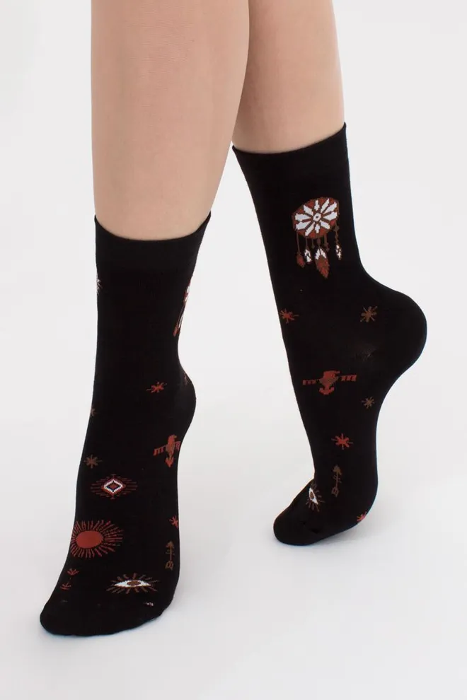 Хлопковые носки с рисунком ловца снов WS3 Boho 004 Giulia (black)