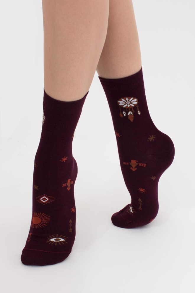 Шкарпетки бавовняні з малюнком ловця снів WS3 Boho 004 Giulia (vintage grape)