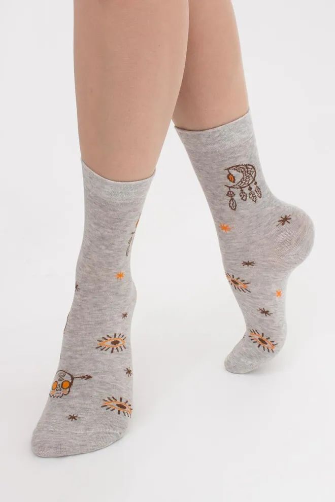 Шкарпетки бавовняні з малюнком WS3 Boho 005 Giulia (silver melange)