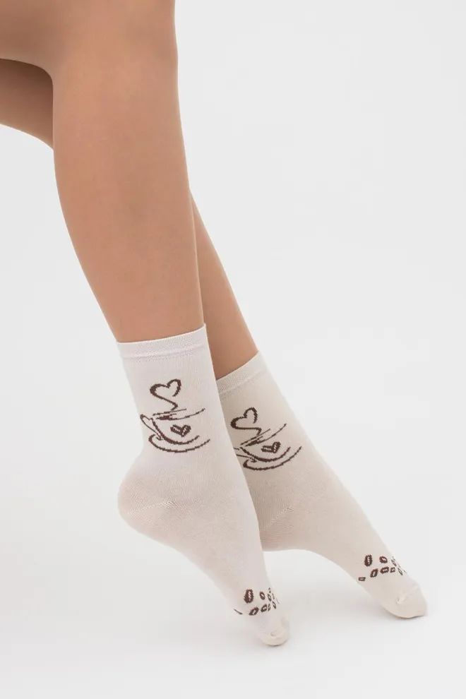 Носки женские классические с принтом WS3 coffee 001 Giulia (panna)