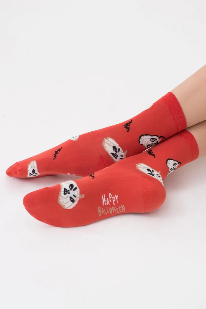 Шкарпетки жіночі з принтом WS3 Нalloween (F) 2301 Giulia (ceramite), помаранчевий
