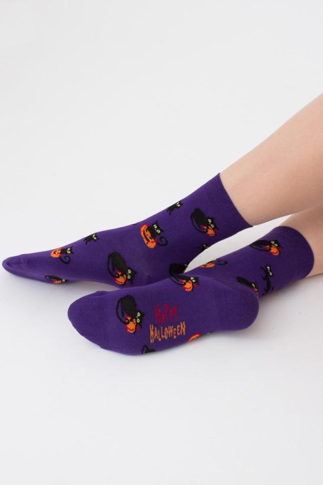 Шкарпетки жіночі класичні з принтом WS3 Нalloween (F) 2302 Giulia (violet indigo)