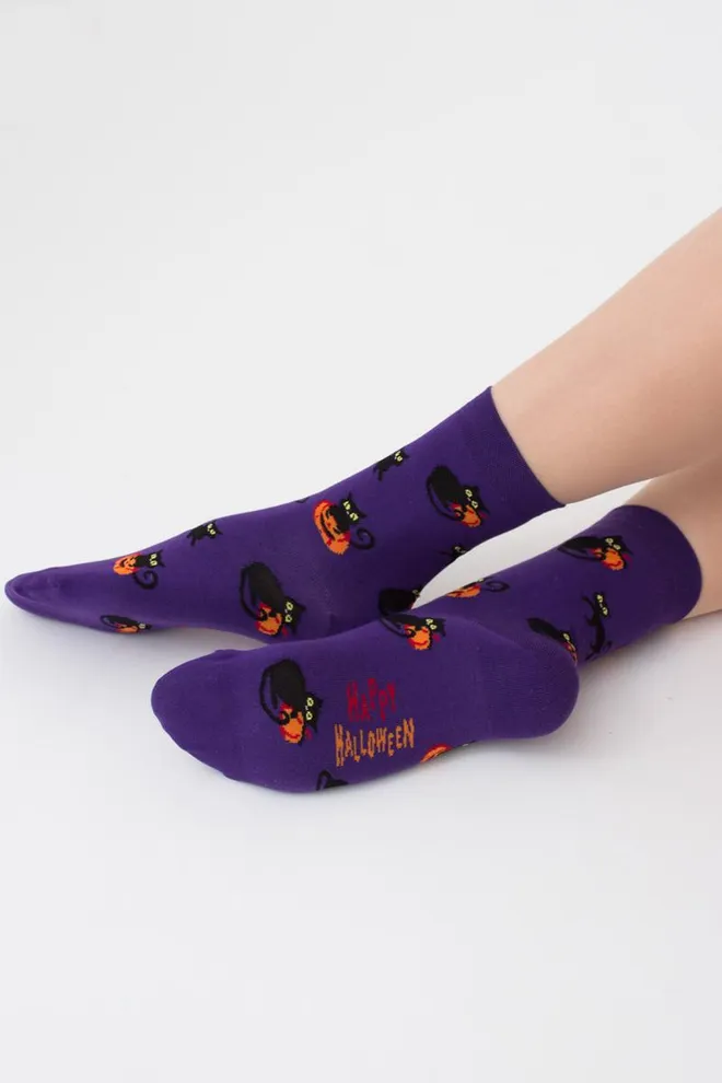 Носки женские классические с принтом WS3 Нalloween (F) 2302 Giulia (violet indigo)