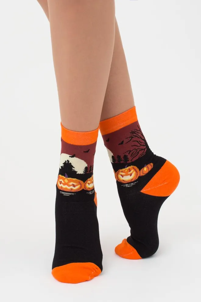 Носки женские классические с принтом WS3 Нalloween 005 Giulia (black)