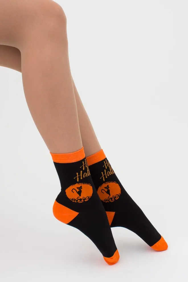 Носки женские классические с принтом WS3 Нalloween 008 Giulia (black)