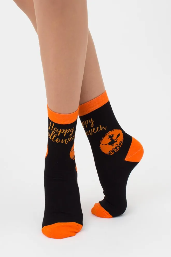Носки женские классические с принтом WS3 Нalloween 008 Giulia (black)
