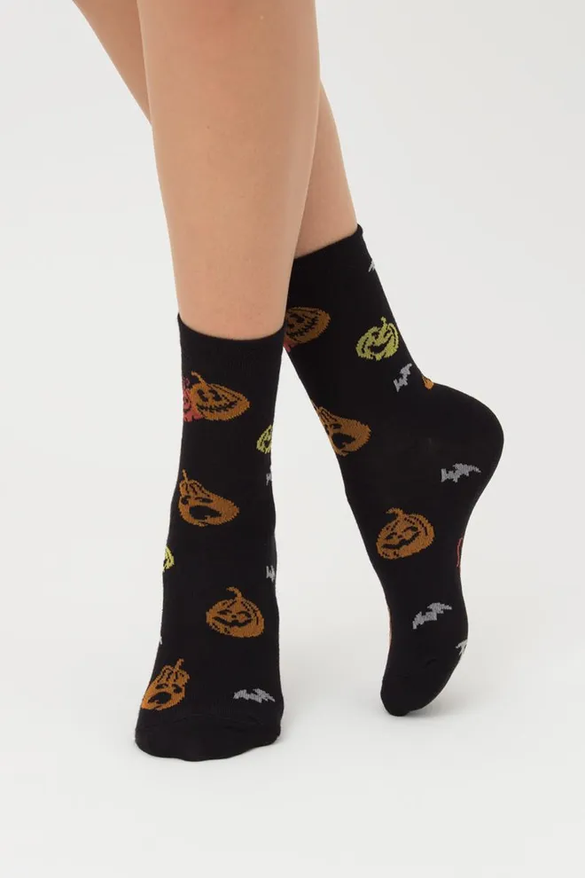 Носки женские классические с принтом WS3 Нalloween 2202 Giulia (black)