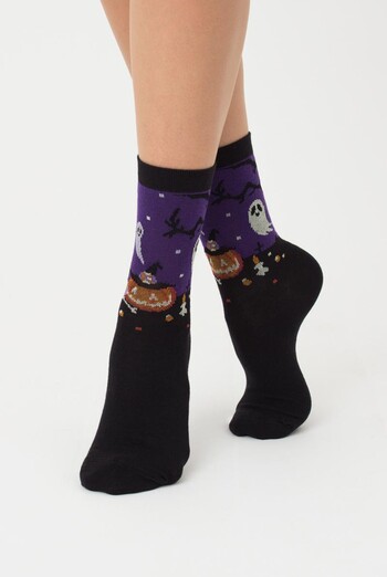 Шкарпетки жіночі класичні з малюнком Ws3 Halloween 2205 Giulia (black)