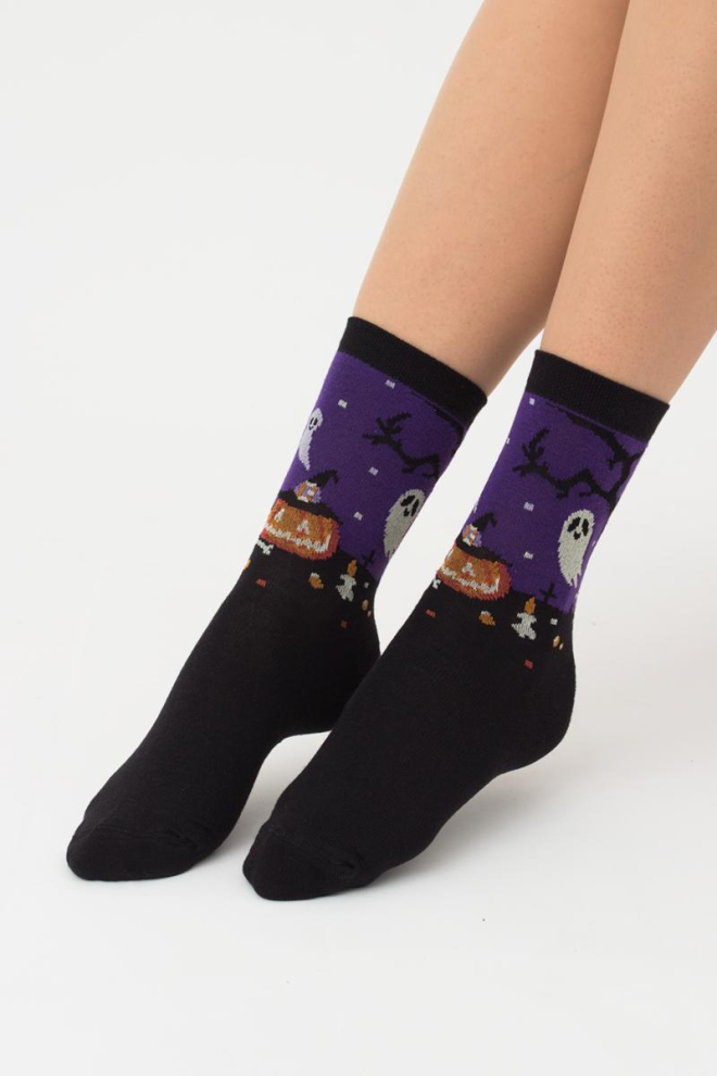 Шкарпетки жіночі класичні з малюнком Ws3 Halloween 2205 Giulia (black)