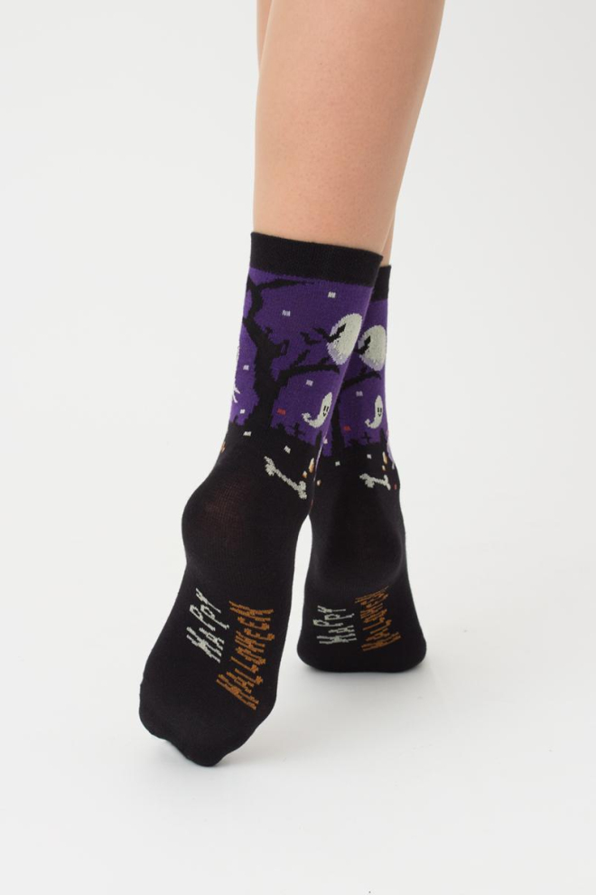 Шкарпетки жіночі класичні з малюнком Ws3 Halloween 2205 Giulia (black)