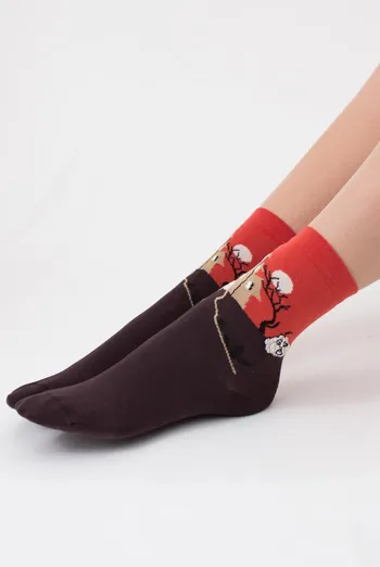 Носки женские классические с принтом WS3 Нalloween 2303 Giulia (caffe), коричневый Носки женские классические с принтом WS3 Нalloween 2303 Giulia (caffe), коричневый