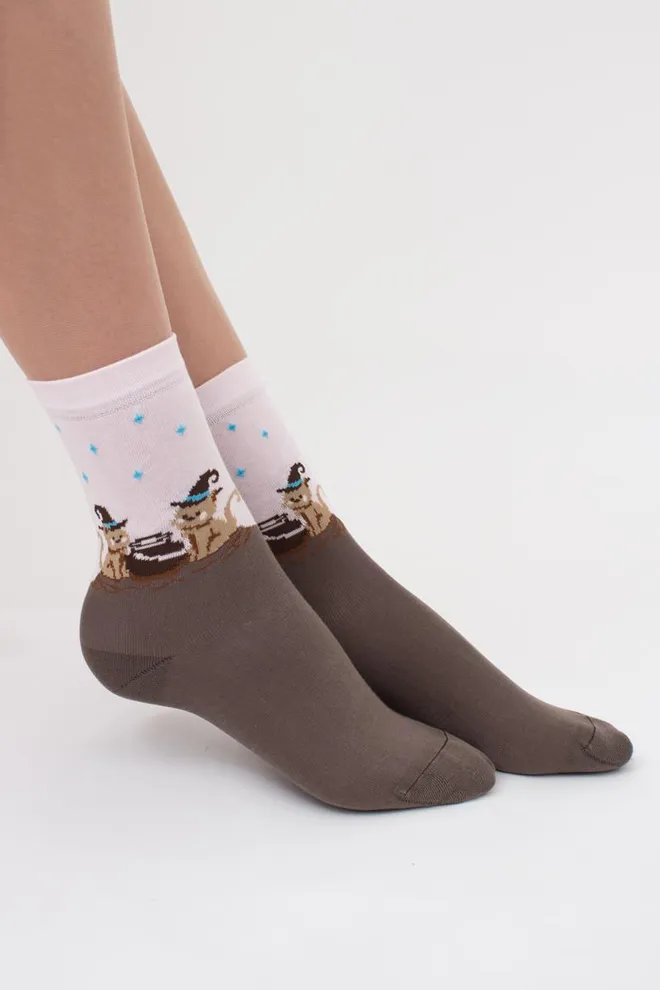 Шкарпетки жіночі класичні з малюнком WS3 Нalloween 2305 Giulia (haze), коричневий