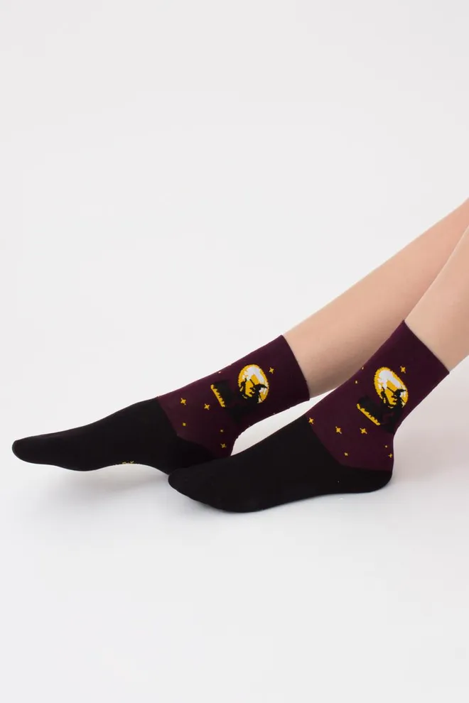 Носки женские классические с принтом WS3 Нalloween 2306 Giulia (vintage grape)
