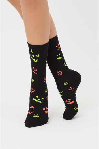 Носки женские высокие с принтом WS3 Нalloween strong 2203 Giulia (black), черный Носки женские высокие с принтом WS3 Нalloween strong 2203 Giulia (black), черный