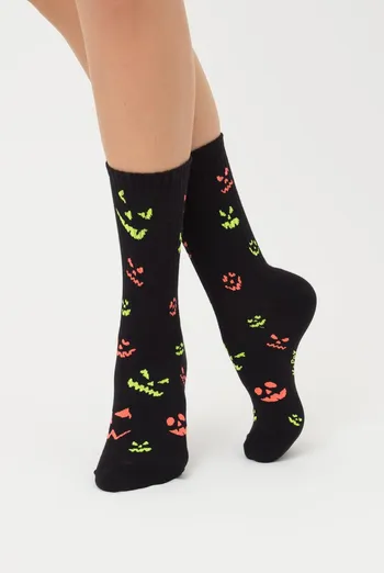 Шкарпетки жіночі високі з принтом WS3 Нalloween strong 2203 Giulia (black), чорний