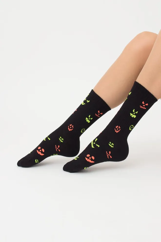 Шкарпетки жіночі високі з принтом WS3 Нalloween strong 2203 Giulia (black), чорний