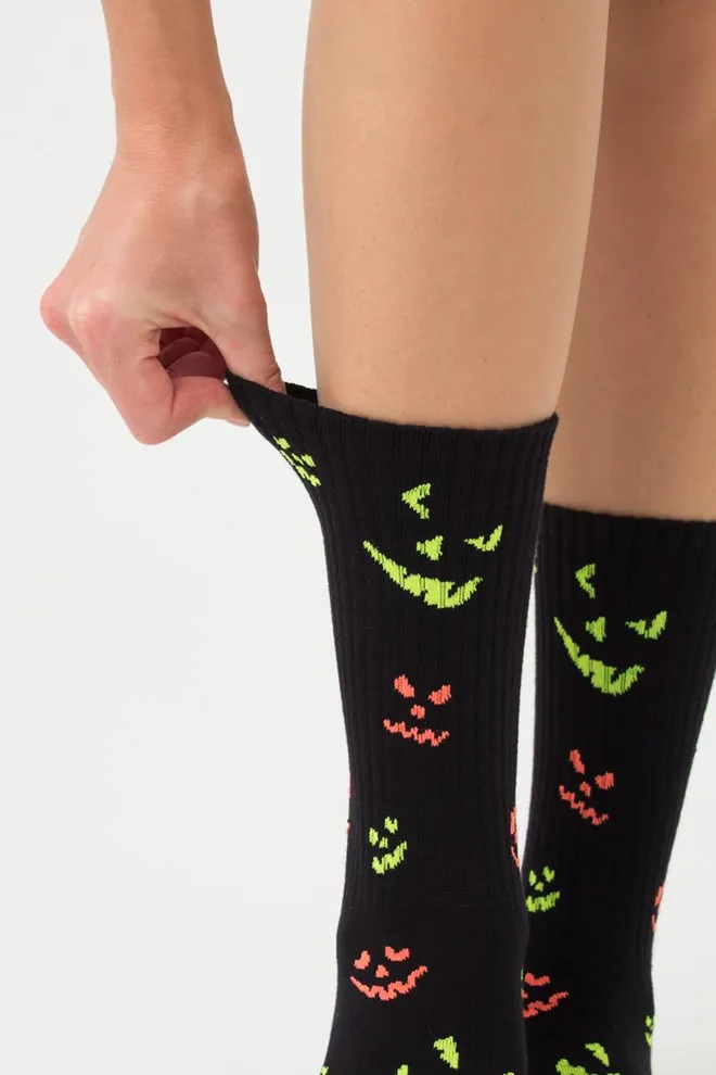 Шкарпетки жіночі високі з принтом WS3 Нalloween strong 2203 Giulia (black), чорний