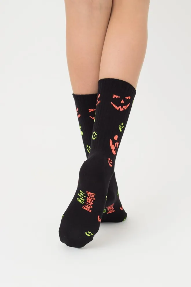 Шкарпетки жіночі високі з принтом WS3 Нalloween strong 2203 Giulia (black), чорний