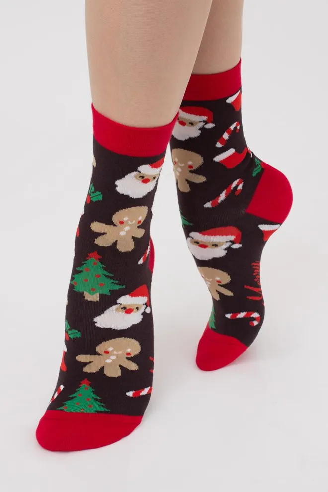 Носки женские классические с новогодним принтом Ws3 New Year (F) 2401 Giulia (caffe)