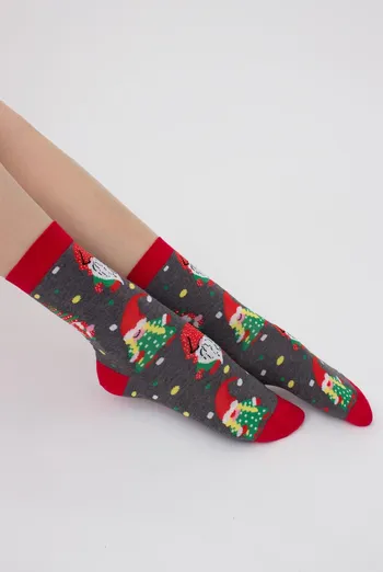 Носки женские классические с новогодним принтом Ws3 New Year (F) 2402 Giulia (dark grey melange) Носки женские классические с новогодним принтом Ws3 New Year (F) 2402 Giulia (dark grey melange)