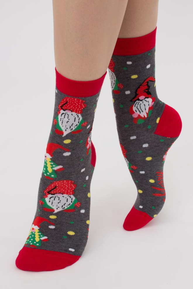 Шкарпетки жіночі класичні з новорічним принтом Ws3 New Year (F) 2402 Giulia  (dark grey melange)