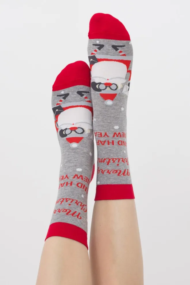 Шкарпетки жіночі класичні з принтом Ws3 New Year (F) 2404 Giulia (light grey melange)