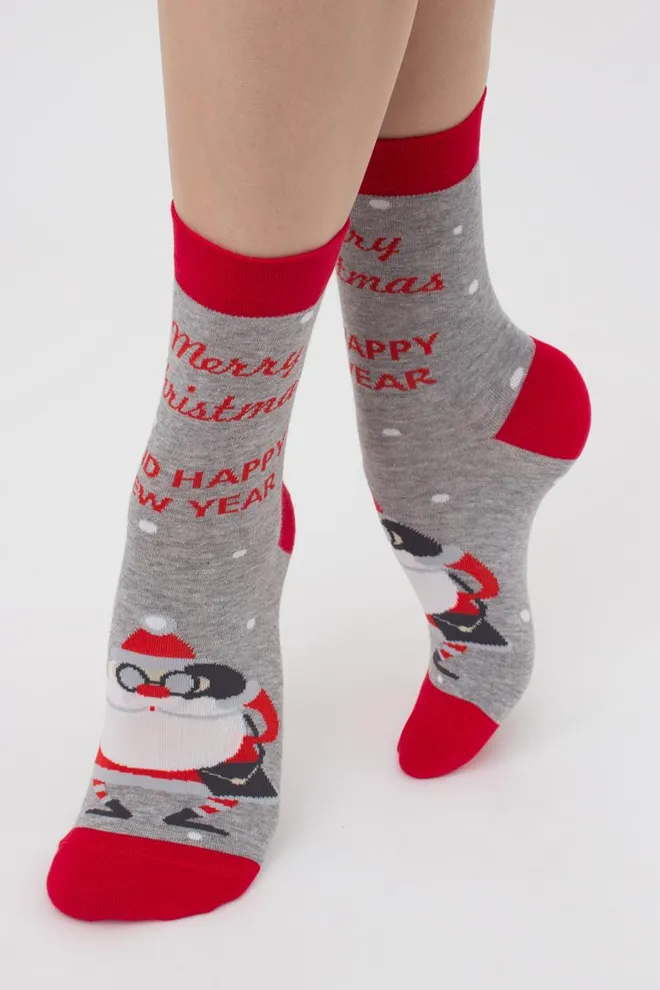 Шкарпетки жіночі класичні з принтом Ws3 New Year (F) 2404 Giulia (light grey melange)