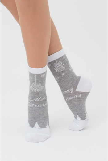 Шкарпетки жіночі класичні з новорічним принтом Ws3 New Year 2111 Giulia (light grey melange)