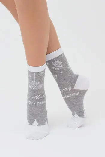 Носки женские классические с новогодним принтом Ws3 New Year 2111 Giulia (light grey melange) Носки женские классические с новогодним принтом Ws3 New Year 2111 Giulia (light grey melange)