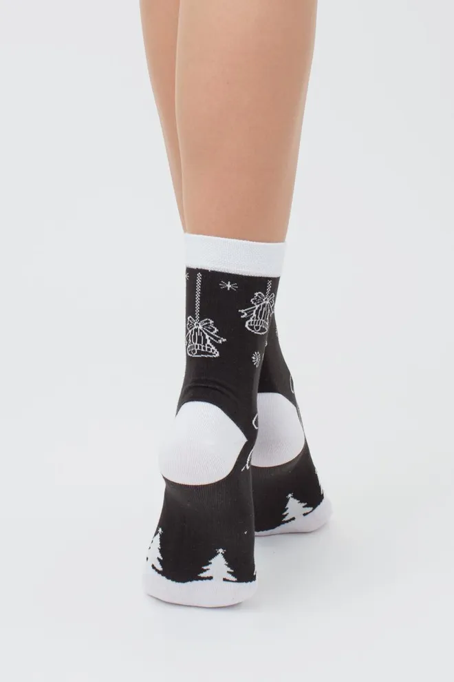 Носки женские классические с новогодним принтом Ws3 New Year 2111 Giulia (pirate black)