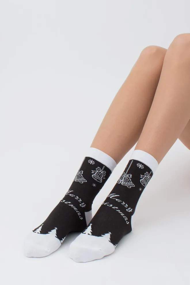 Носки женские классические с новогодним принтом Ws3 New Year 2111 Giulia (pirate black)