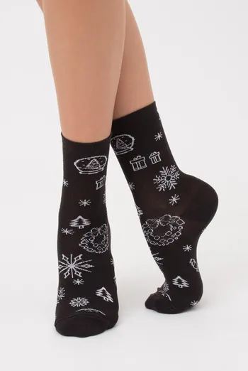 Носки женские классические с новогодним принтом Ws3 New Year 2112 Giulia (pirate black) Носки женские классические с новогодним принтом Ws3 New Year 2112 Giulia (pirate black)
