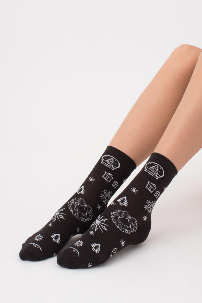 Шкарпетки жіночі класичні з новорічним принтом Ws3 New Year 2112 Giulia (pirate black)