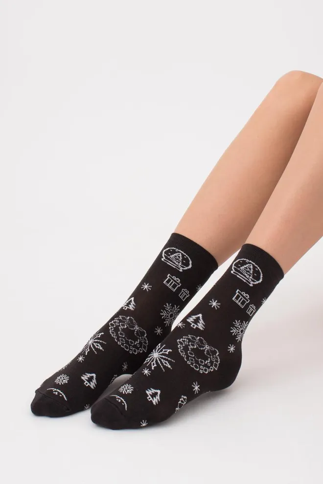 Носки женские классические с новогодним принтом Ws3 New Year 2112 Giulia (pirate black)