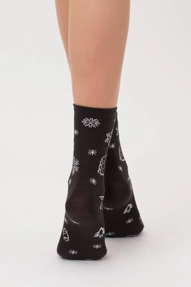 Носки женские классические с новогодним принтом Ws3 New Year 2112 Giulia (pirate black)