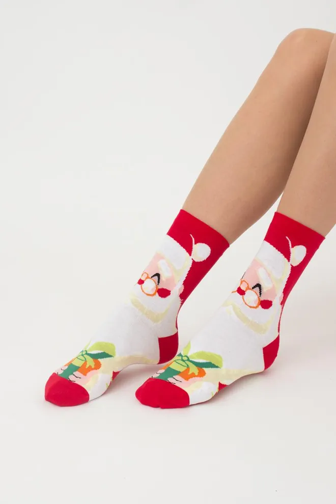 Носки женские классические с принтом Ws3 New Year 2301 Giulia (white)