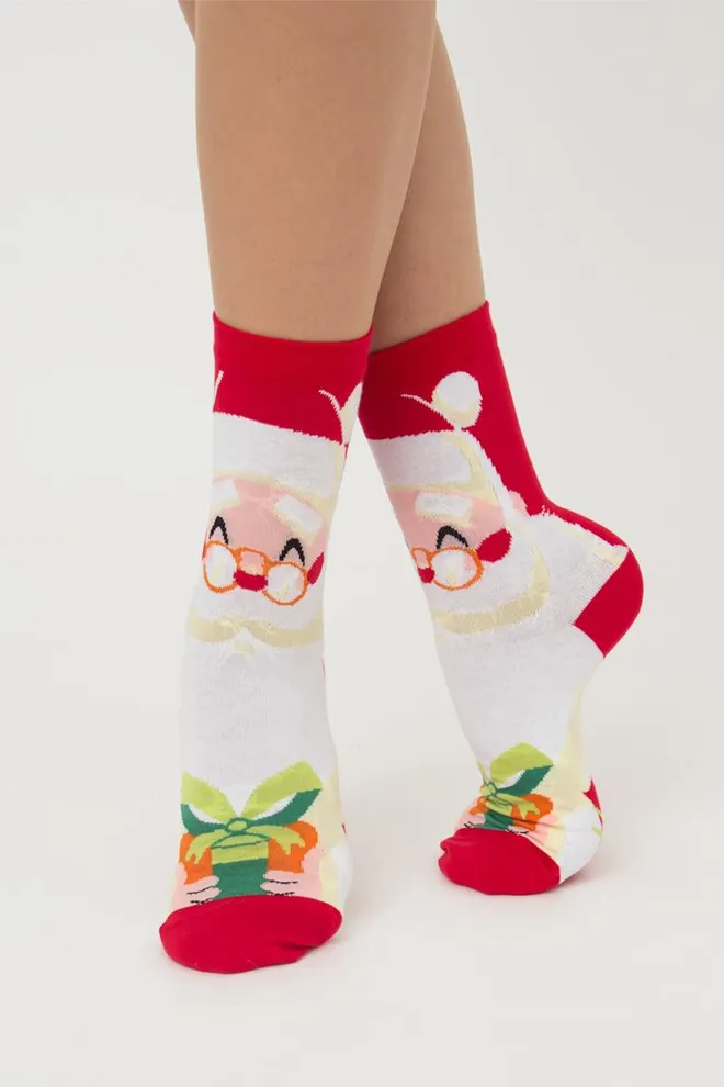 Носки женские классические с принтом Ws3 New Year 2301 Giulia (white)