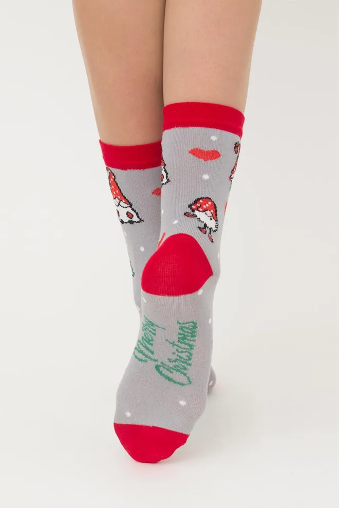 Носки женские классические с принтом Ws3 New Year 2303 Giulia (silver)