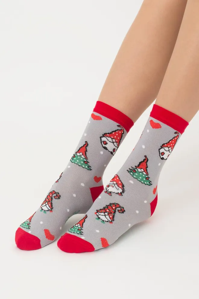 Носки женские классические с принтом Ws3 New Year 2303 Giulia (silver)