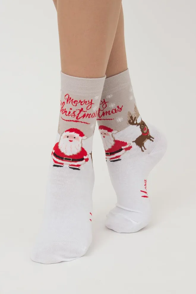 Шкарпетки жіночі класичні з принтом Ws3 New Year 2305 Giulia (white)