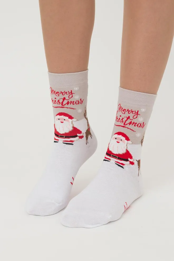 Шкарпетки жіночі класичні з принтом Ws3 New Year 2305 Giulia (white)