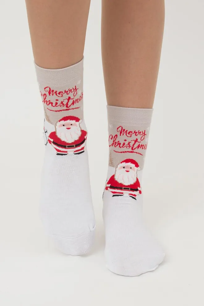 Шкарпетки жіночі класичні з принтом Ws3 New Year 2305 Giulia (white)
