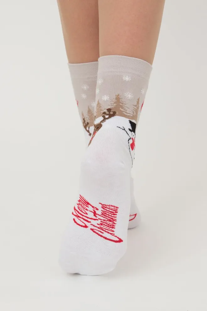 Шкарпетки жіночі класичні з принтом Ws3 New Year 2305 Giulia (white)
