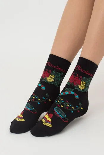 Носки женские классические с принтом Ws3 New Year 2306 Giulia (black) Носки женские классические с принтом Ws3 New Year 2306 Giulia (black)