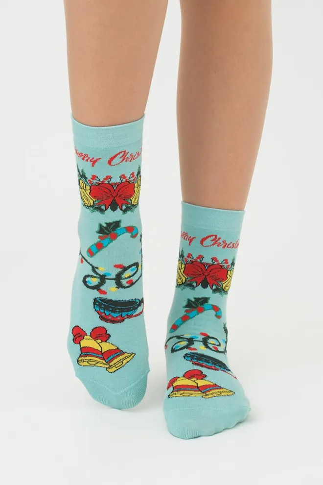 Носки женские классические с принтом Ws3 New Year 2306 Giulia (pastel turquoise)