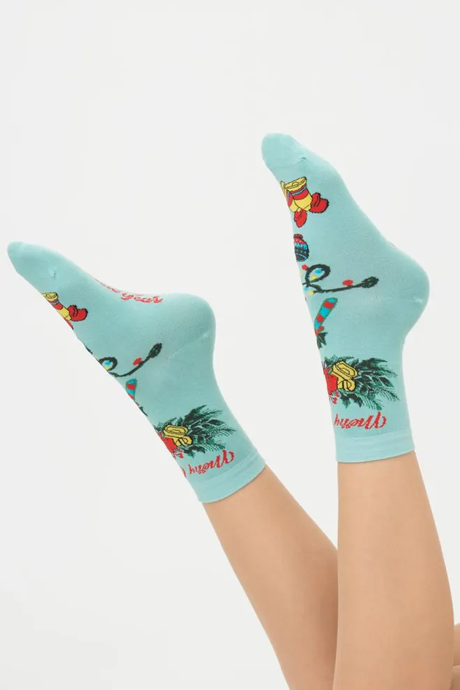 Носки женские классические с принтом Ws3 New Year 2306 Giulia (pastel turquoise)