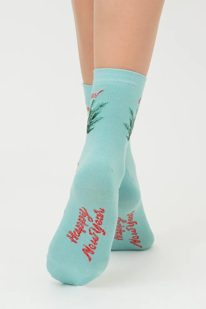Носки женские классические с принтом Ws3 New Year 2306 Giulia (pastel turquoise)