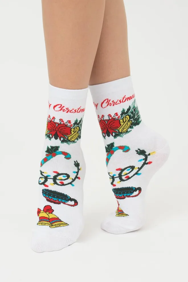Носки женские классические с принтом Ws3 New Year 2306 Giulia (white)